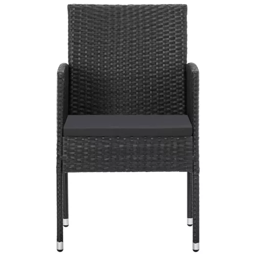  4 db fekete polyrattan kerti szék fekete párnákkal