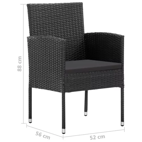  4 db fekete polyrattan kerti szék fekete párnákkal