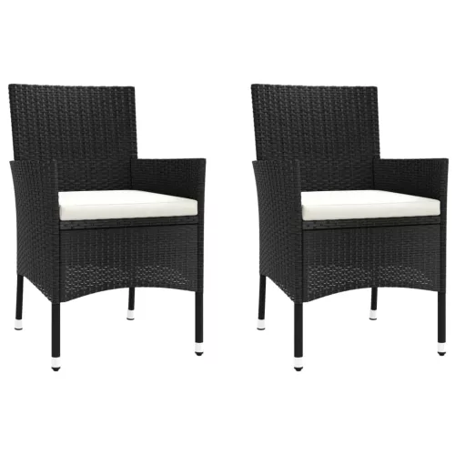  3 részes fekete polyrattan kerti étkezőgarnitúra párnákkal