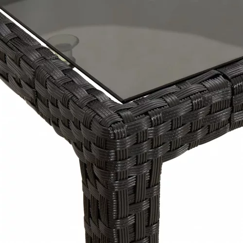  3 részes fekete polyrattan kerti étkezőgarnitúra párnákkal