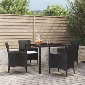    5 részes fekete polyrattan kerti étkezőgarnitúra párnákkal