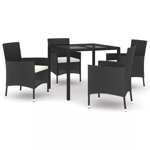  5 részes fekete polyrattan kerti étkezőgarnitúra párnákkal