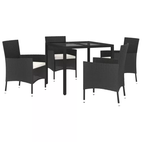  5 részes fekete polyrattan kerti étkezőgarnitúra párnákkal