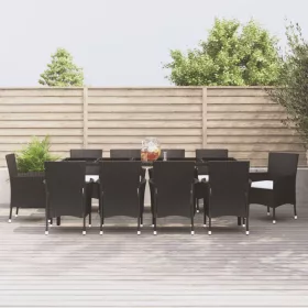    11 részes fekete polyrattan kerti étkezőgarnitúra párnákkal
