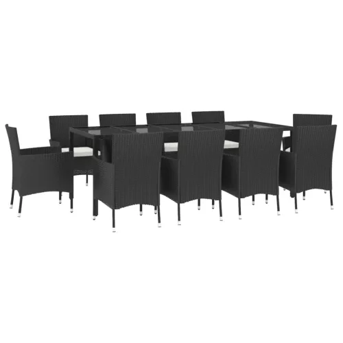  11 részes fekete polyrattan kerti étkezőgarnitúra párnákkal