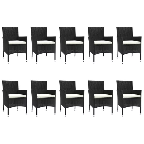 11 részes fekete polyrattan kerti étkezőgarnitúra párnákkal