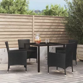    5 részes fekete polyrattan kerti étkezőgarnitúra párnákkal