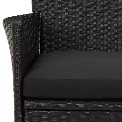  5 részes fekete polyrattan kerti étkezőgarnitúra párnákkal