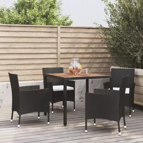  5 részes fekete polyrattan kerti étkezőgarnitúra párnákkal