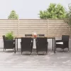  7 részes fekete polyrattan kerti étkezőgarnitúra párnával