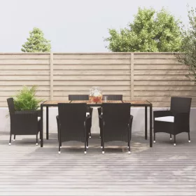    7 részes fekete polyrattan kerti étkezőgarnitúra párnával