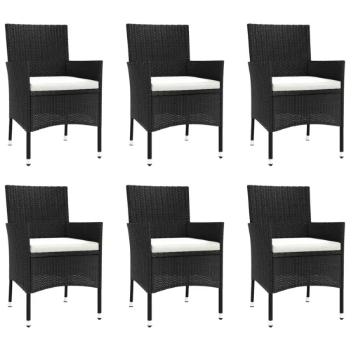  7 részes fekete polyrattan kerti étkezőgarnitúra párnával