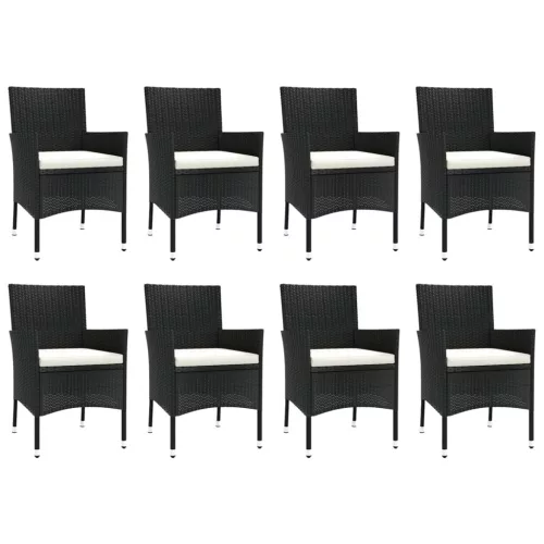  9 részes fekete polyrattan kerti étkezőgarnitúra párnákkal