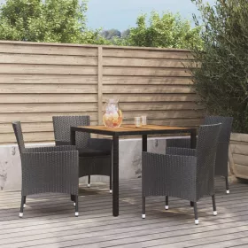    5 részes fekete polyrattan kerti étkezőgarnitúra párnákkal