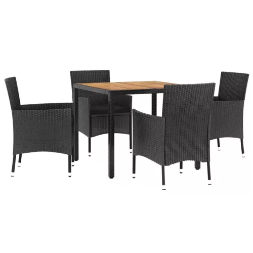  5 részes fekete polyrattan kerti étkezőgarnitúra párnákkal