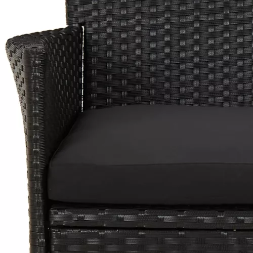  5 részes fekete polyrattan kerti étkezőgarnitúra párnákkal
