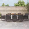  9 részes fekete polyrattan kerti étkezőgarnitúra párnákkal