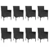  9 részes fekete polyrattan kerti étkezőgarnitúra párnákkal