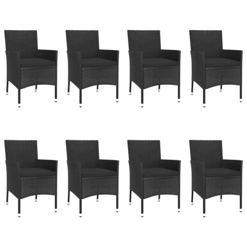  9 részes fekete polyrattan kerti étkezőgarnitúra párnákkal