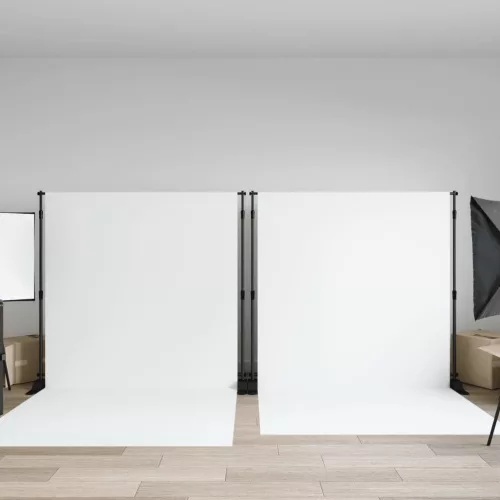  2 db fekete acél háttérállvány 254 x 243 cm