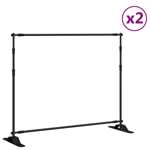  2 db fekete acél háttérállvány 254 x 243 cm
