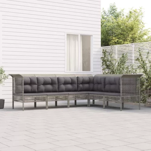 6 részes szürke polyrattan kerti ülőgarnitúra párnákkal