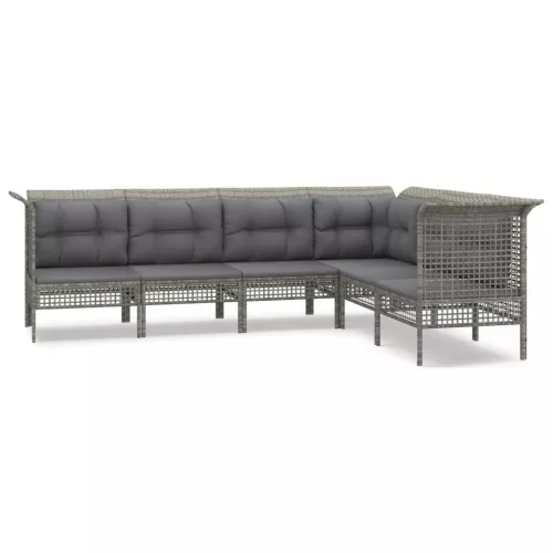  6 részes szürke polyrattan kerti ülőgarnitúra párnákkal