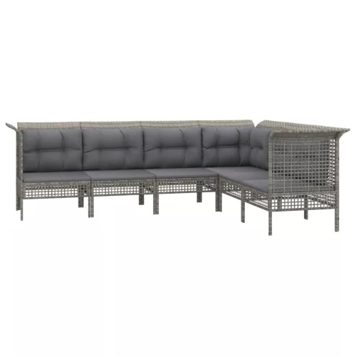  6 részes szürke polyrattan kerti ülőgarnitúra párnákkal