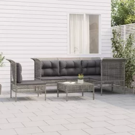    6 részes szürke polyrattan kerti ülőgarnitúra párnákkal
