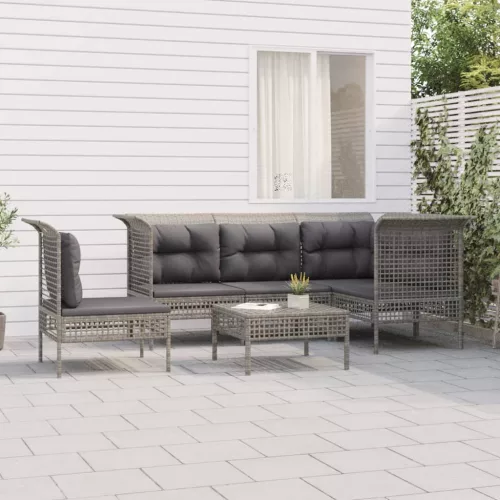  6 részes szürke polyrattan kerti ülőgarnitúra párnákkal