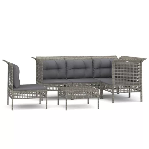  6 részes szürke polyrattan kerti ülőgarnitúra párnákkal