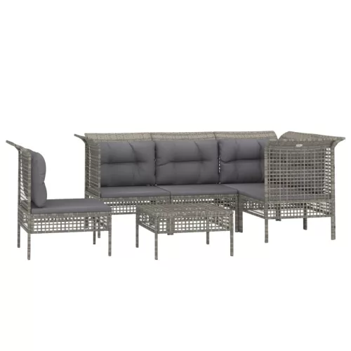 6 részes szürke polyrattan kerti ülőgarnitúra párnákkal