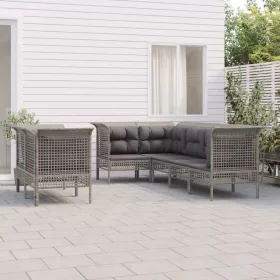    7 részes szürke polyrattan kerti ülőgarnitúra párnákkal