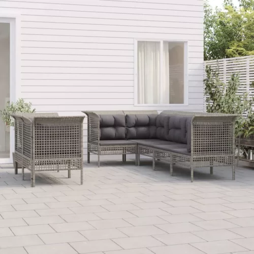  7 részes szürke polyrattan kerti ülőgarnitúra párnákkal