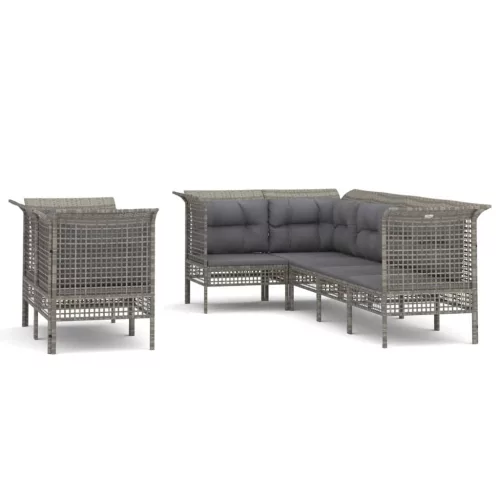  7 részes szürke polyrattan kerti ülőgarnitúra párnákkal