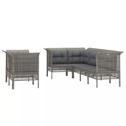  7 részes szürke polyrattan kerti ülőgarnitúra párnákkal