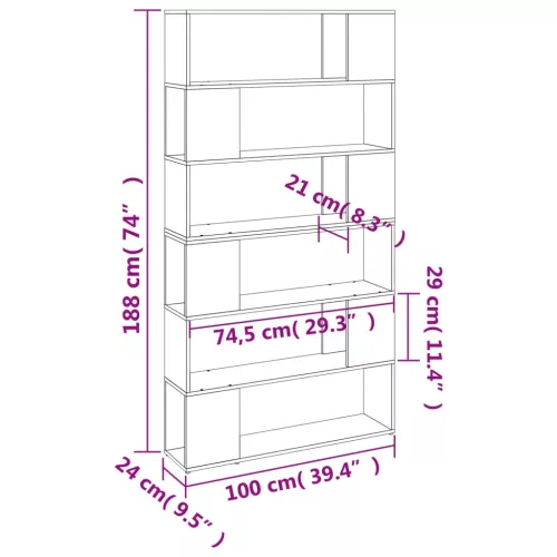  szürke sonoma színű térelválasztó könyvszekrény 100x24x188 cm