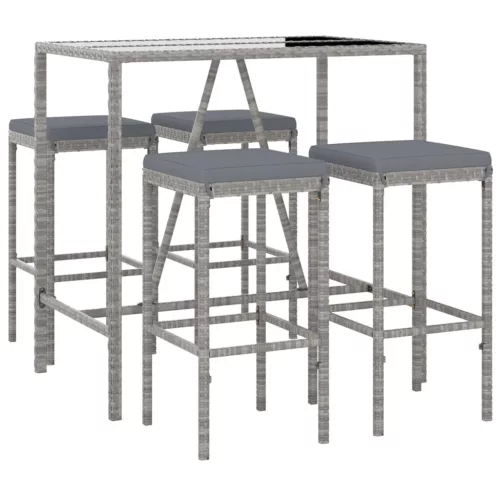  5 részes szürke polyrattan kerti bárszett párnákkal