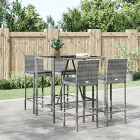  5 részes szürke polyrattan kerti bárszett párnákkal