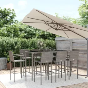  9 részes szürke polyrattan kerti bárszett