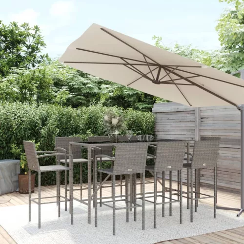  9 részes szürke polyrattan kerti bárszett