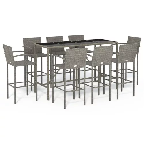  9 részes szürke polyrattan kerti bárszett