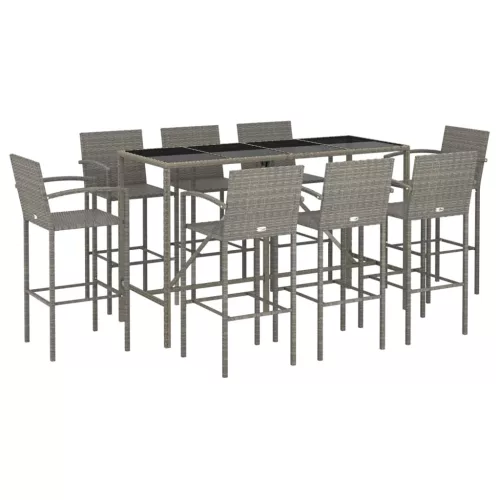  9 részes szürke polyrattan kerti bárszett