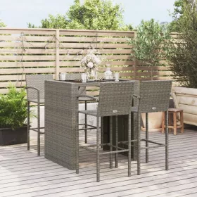  5 részes szürke polyrattan kerti bárszett