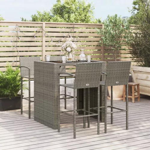  5 részes szürke polyrattan kerti bárszett