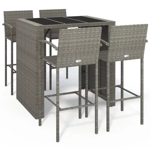  5 részes szürke polyrattan kerti bárszett
