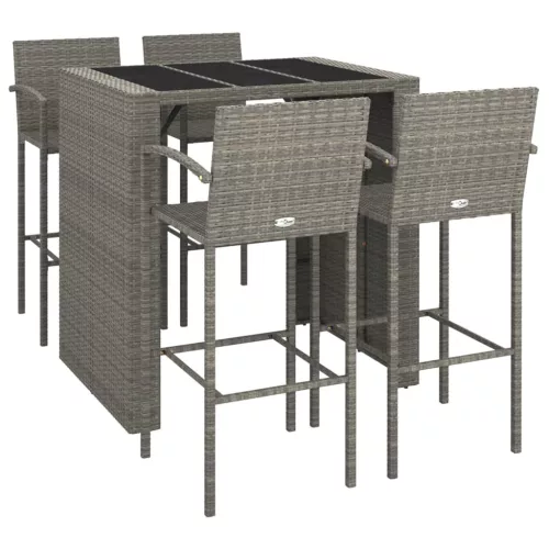  5 részes szürke polyrattan kerti bárszett