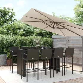  9 részes fekete polyrattan kerti bárszett