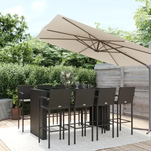  9 részes fekete polyrattan kerti bárszett