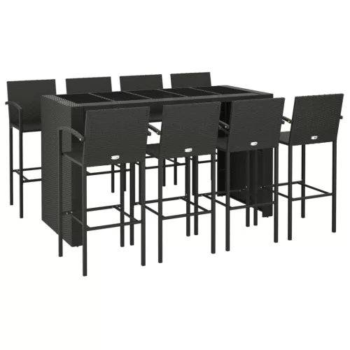  9 részes fekete polyrattan kerti bárszett